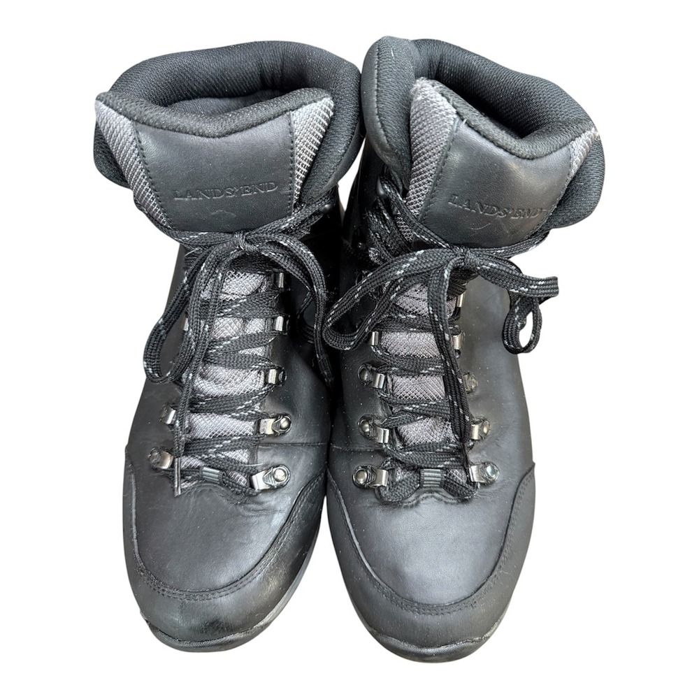 Lands End Mens Black Leather Hiking Boots 421038 Size 11D
